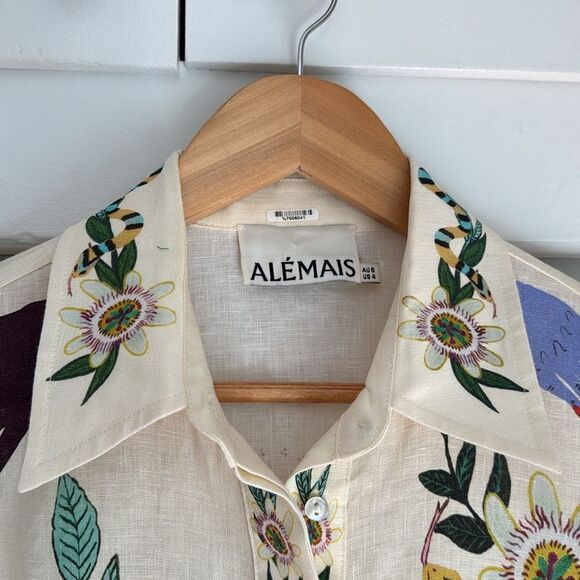 Alemais Meagan Printed Button Front Mini Dress AU 8 US 4 Linen Resortwear - Picture 4 of 13
